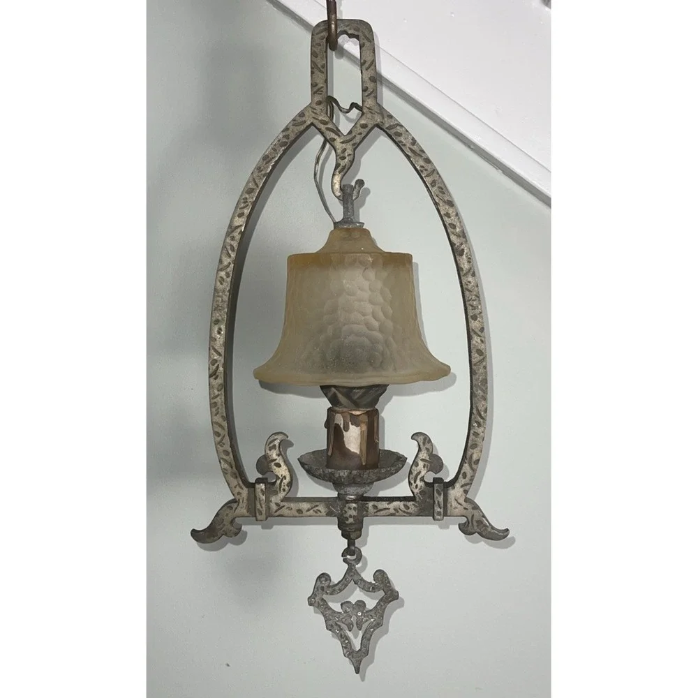 Vintage Spanish Revival/Gothic‎ Wrought Iron Pendant Light Fixture